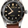 Men'S ORIS | Oris Divers Sixty-Five Automatic (40Mm) Black Dial / Brown Leather Strap