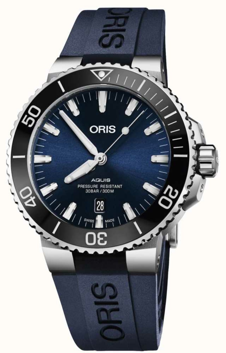 Men'S ORIS | Oris Aquis Date Automatic (43.5Mm) Blue Dial / Blue Rubber Strap