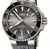 Men'S ORIS | Oris Aquis Titanium Date Automatic (43.5Mm) Grey Dial / Grey Rubber Strap