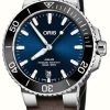 Men'S ORIS | Oris Aquis Date Automatic (39.5Mm) Blue Dial / Brown Leather Strap