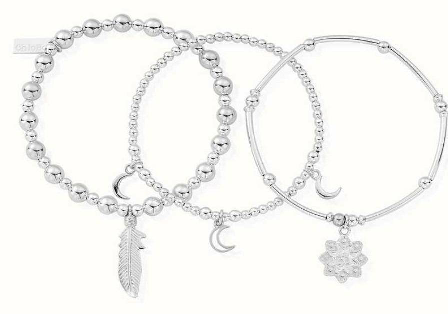 Jewelry ChloBo Jewellery | Chlobo Namaste Set Of 3 | Sterling Silver Bracelets