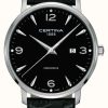 Men'S Certina | Certina Men'S Ds Caimano Black Leather Strap Black Dial