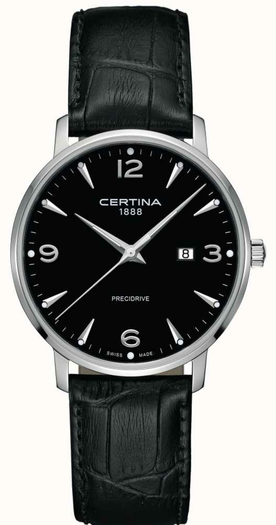 Men'S Certina | Certina Men'S Ds Caimano Black Leather Strap Black Dial