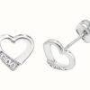 Jewelry James Moore | James Moore Th 9Ct White Gold Heart Cubic Zirconia Stud Earrings