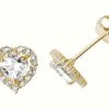 Jewelry James Moore | James Moore Th 9K Yellow Gold Heart Cubic Zirconia Stud Earrings