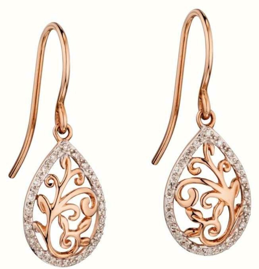 Jewelry Elements Gold | Elements Gold 9Ct Rose Gold Baroque Diamond Dropearrings