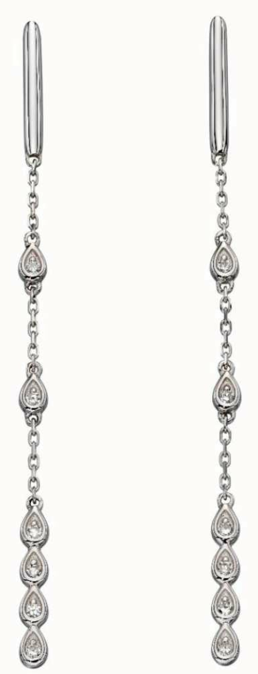 Jewelry Elements Gold | Elements Gold 9K White Gold Diamond Teardrop Chain Earrings