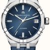 Men'S Maurice Lacroix | Maurice Lacroix Aikon Automatic (39Mm) Blue Clous De Paris Dial / Blue Leather