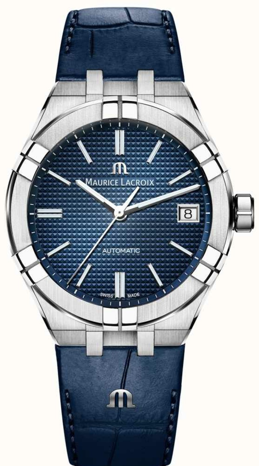 Men'S Maurice Lacroix | Maurice Lacroix Aikon Automatic (39Mm) Blue Clous De Paris Dial / Blue Leather