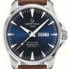 Men'S Certina | Certina | Ds Action Day-Date Powermatic 80| Blue Dial | Brown Strap