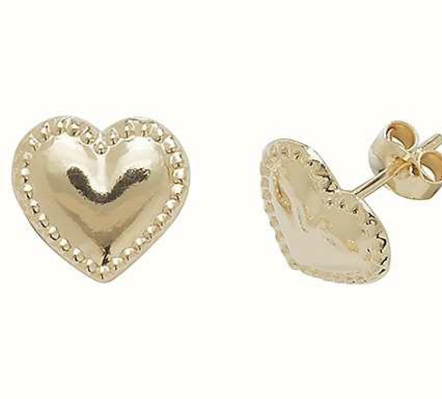 Jewelry James Moore | James Moore Th 9K Yello Gold Heart Stud Earrings