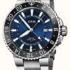 Men'S ORIS | Oris Aquis Gmt Date Automatic (43.5Mm) Blue Dial / Stainless Steel Bracelet