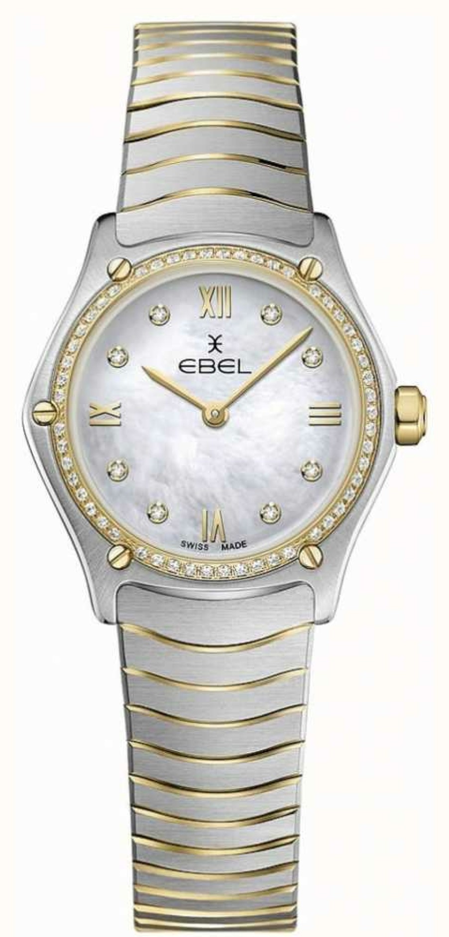 Men'S EBEL | Ebel Sport Classic Mini - 61 Diamonds (24Mm) Mother Of Pearl Dial / 18K Gold & Stainless Steel