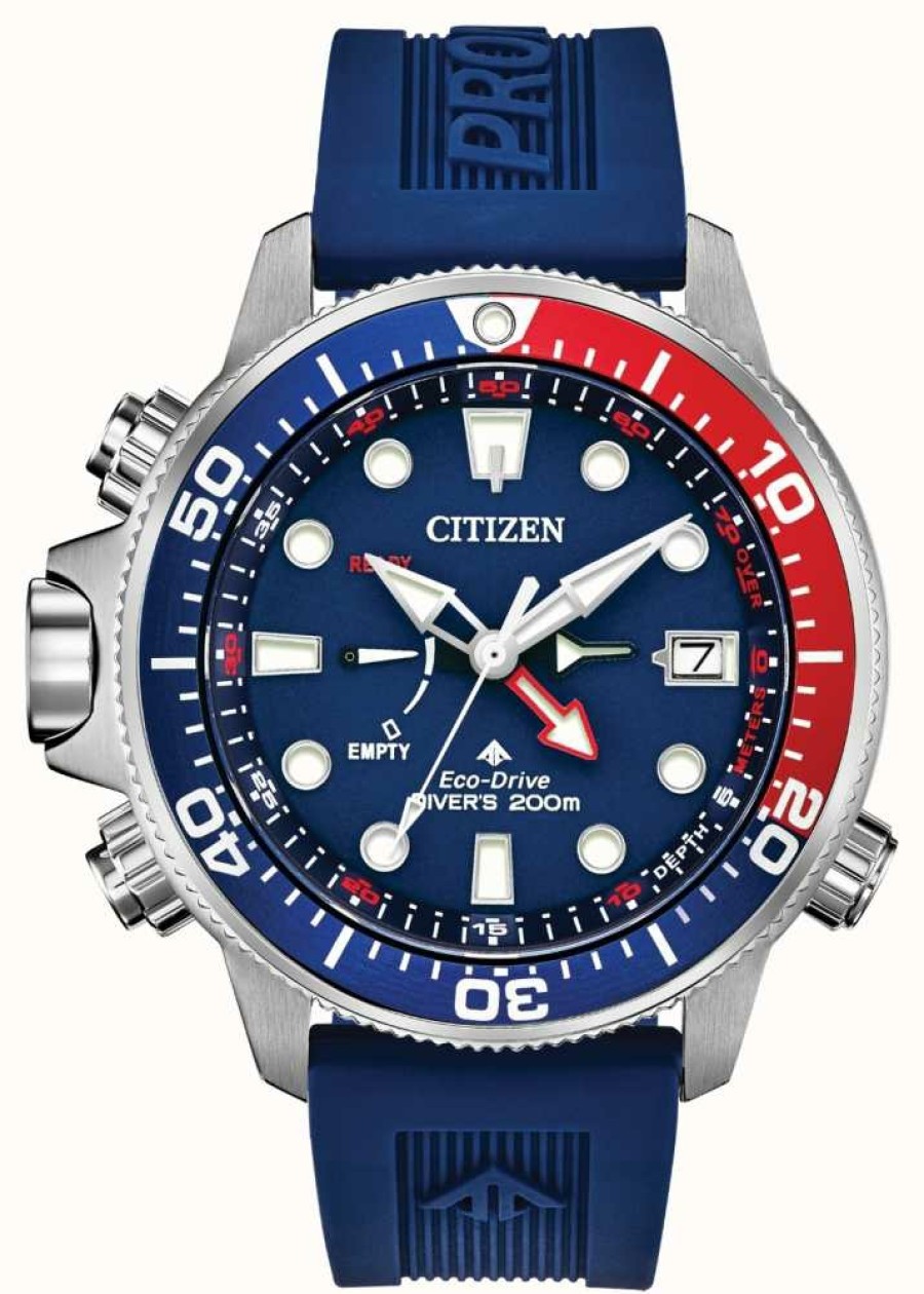 Men'S Citizen | Citizen Men'S Promaster Aqualand Eco-Drive Blue Rubber Strap