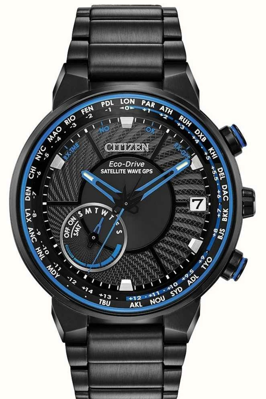 Men'S Citizen | Citizen Men'S Satellite Wave Gps Eco-Drive Black/Blue Pvd