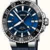 Men'S ORIS | Oris Aquis Gmt Date Automatic (43.5Mm) Blue Dial / Blue Rubber Strap