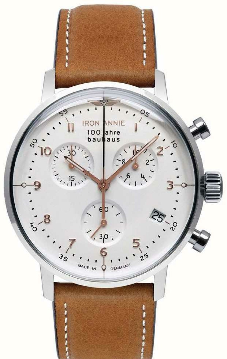 Men'S Iron Annie | Iron Annie Bauhaus | Chrono | White Dial | Brown Leather