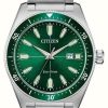 Men'S Citizen | Citizen | Men'S Eco Drive Sport | Stainless Steel Bracelet Green Dial