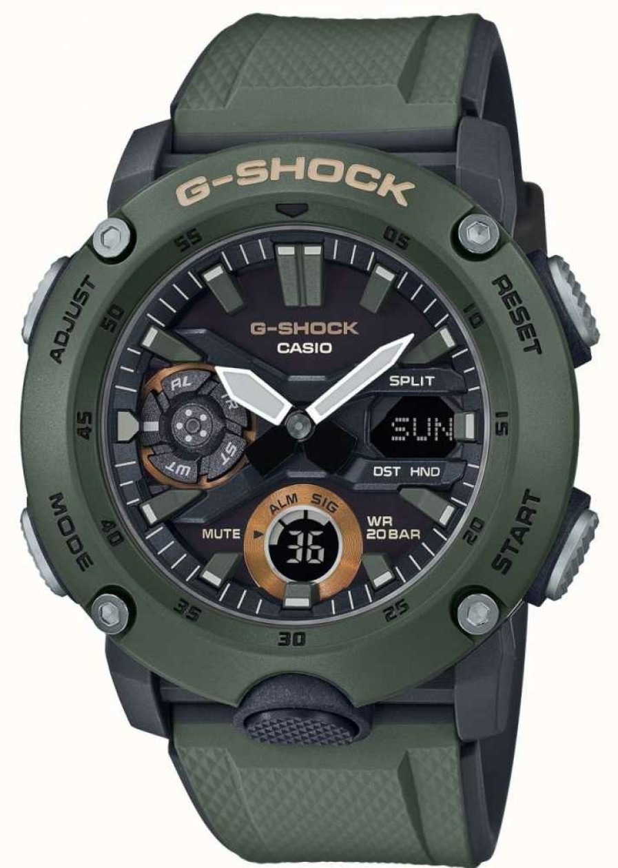 Men'S Casio | Casio | G-Shock Carbon Core Guard | Green Rubber Strap