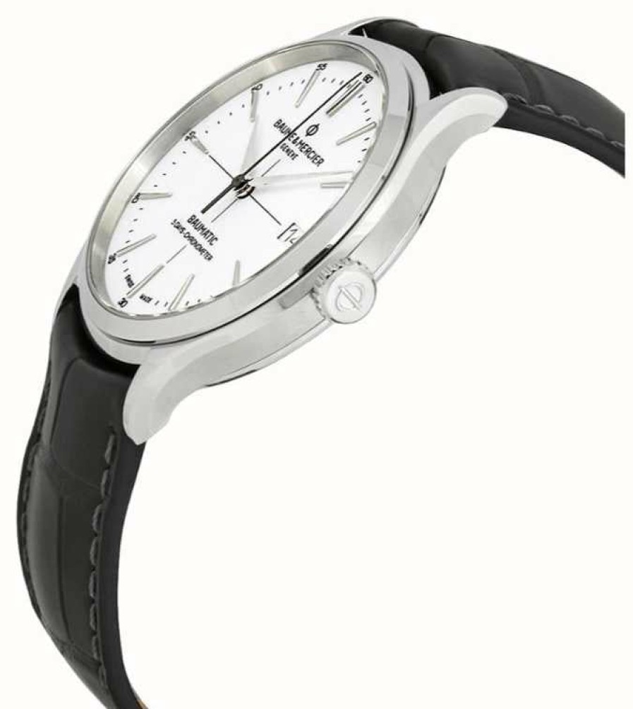 Men'S Baume & Mercier | Baume & Mercier | Men'S Clifton | Baumatic | Black Leather | White Dial