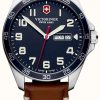 Men'S Victorinox | Victorinox | Men'S Fieldforce | Brown Leather Strap | Blue Dial