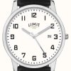 Men'S Limit | Limit | Men'S Black Leather Strap | Silver/White Dial