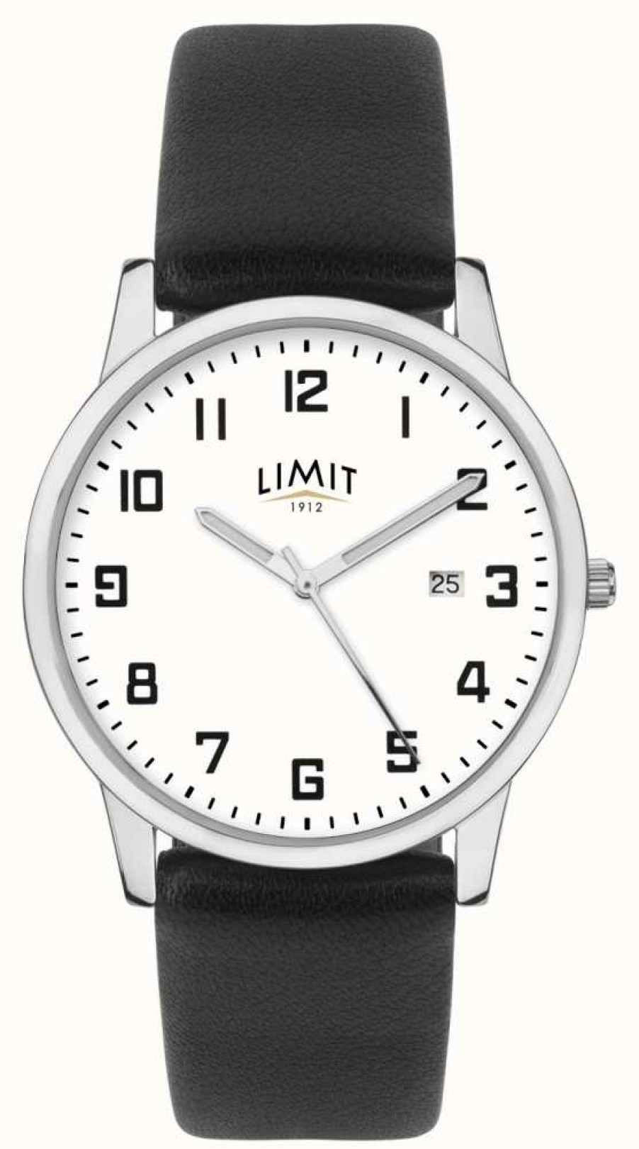 Men'S Limit | Limit | Men'S Black Leather Strap | Silver/White Dial