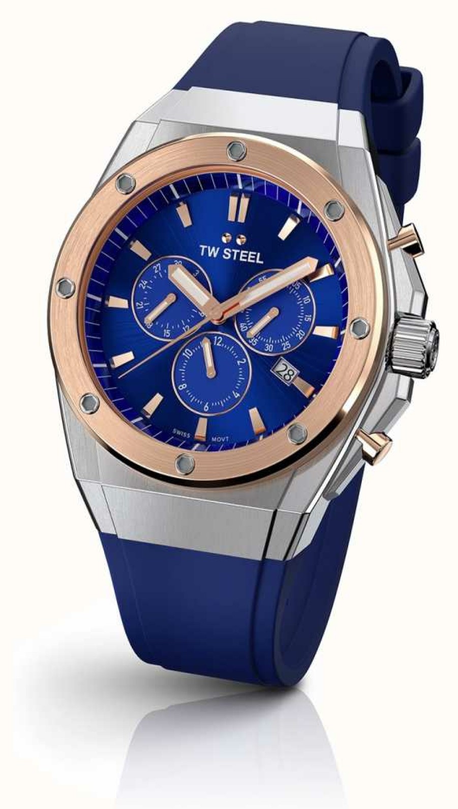 Men'S TW Steel | Tw Steel Ceo Tech Chronograph (44Mm) Blue Sunray Dial / Blue Silicone Strap