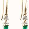 Jewelry Elements Gold | Elements Gold 9K Yellow Gold Emerald And Diamond Deco Drop Earrings