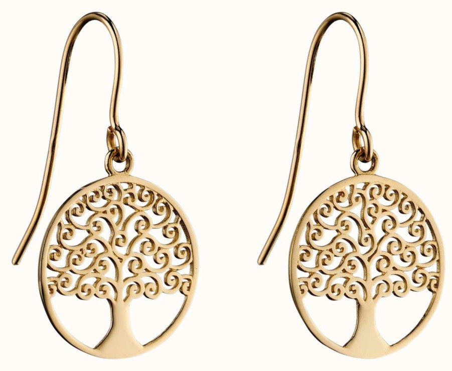 Jewelry Elements Gold | Elements Gold 9K Yellow Gold Tree Of Life Earrings