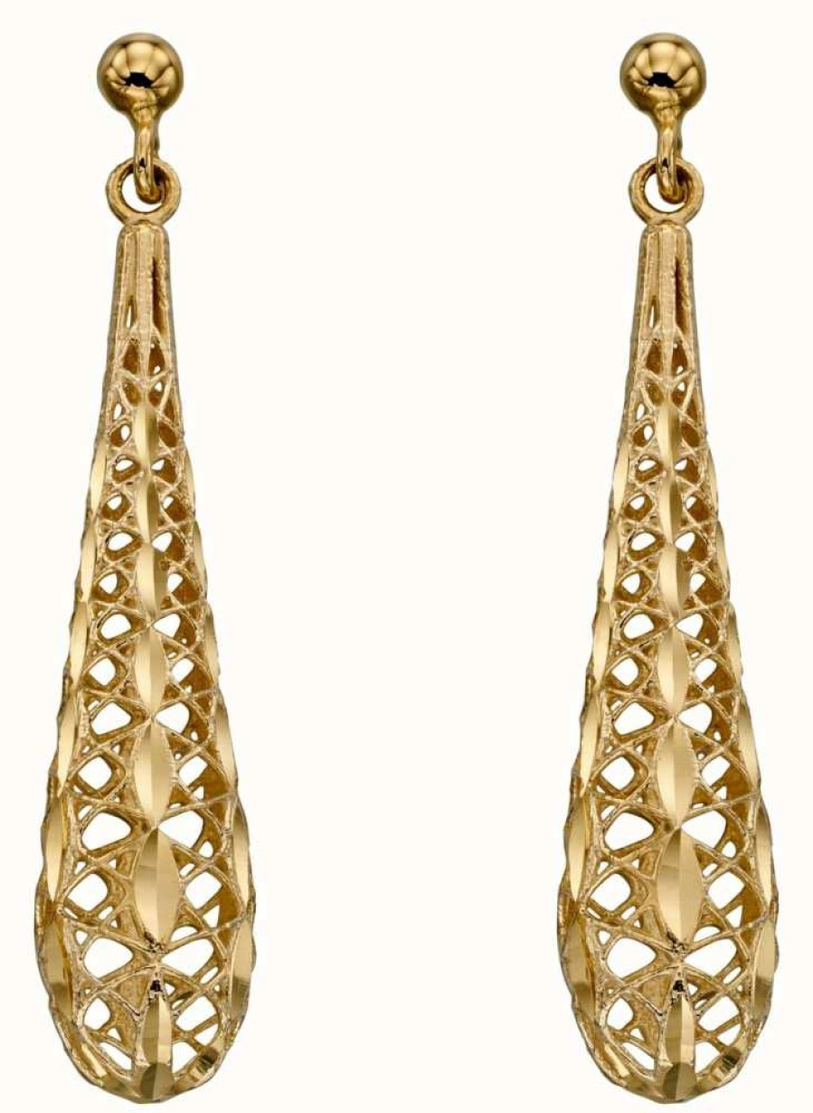 Jewelry Elements Gold | Elements Gold 9K Yellow Gold Filigree Tear Drop Earrings