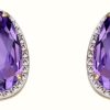 Jewelry Elements Gold | Elements Gold 9K Yellow Gold Amethyst Diamond Stud Earrings