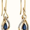 Jewelry Elements Gold | Elements Gold 9K Yellow Gold Sapphire And Marquise Diamond Drop Earrings