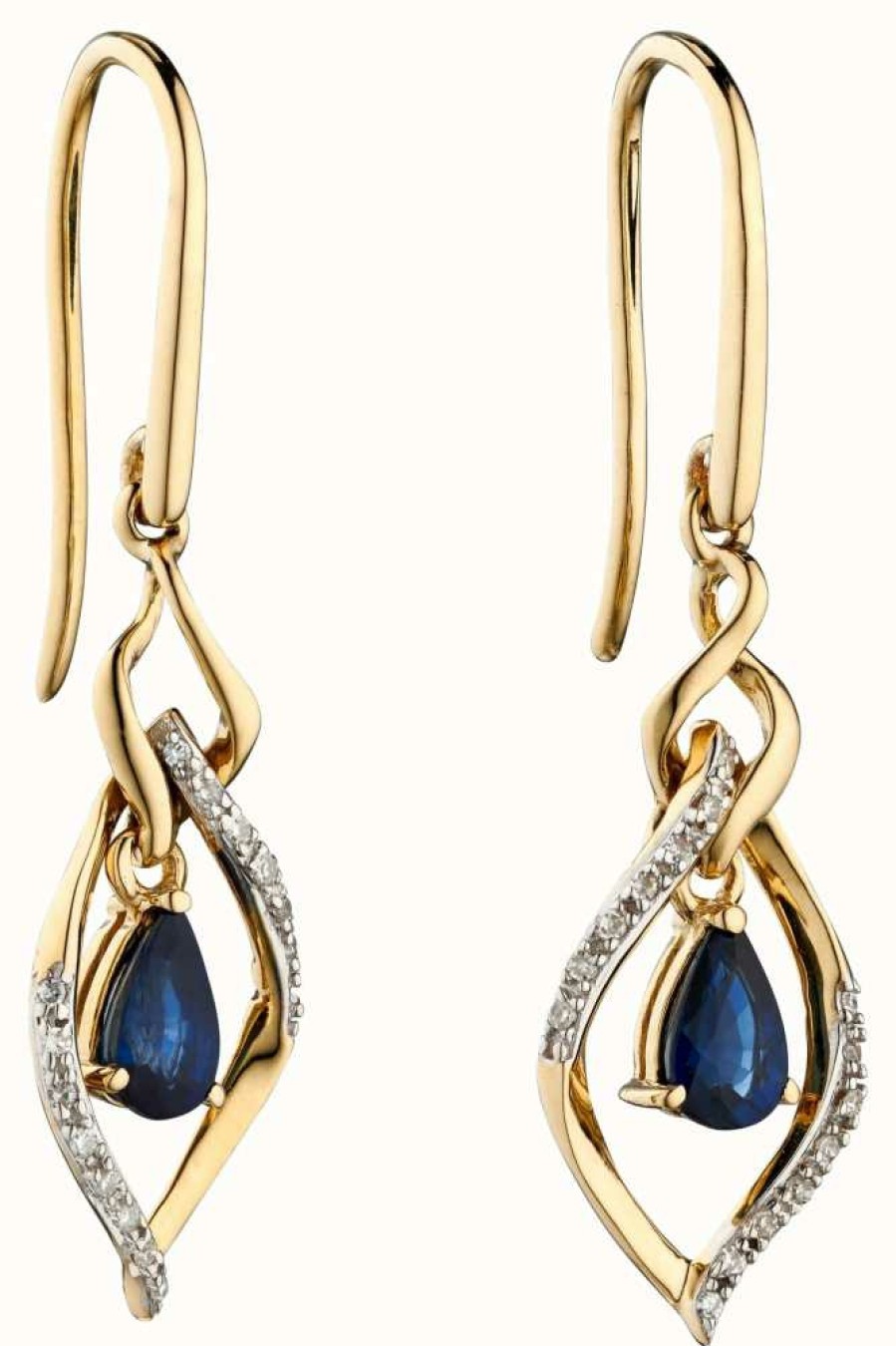 Jewelry Elements Gold | Elements Gold 9K Yellow Gold Sapphire And Marquise Diamond Drop Earrings