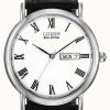 Men'S Citizen | Citizen Men'S White Dial Leather Strap Eco-Drive