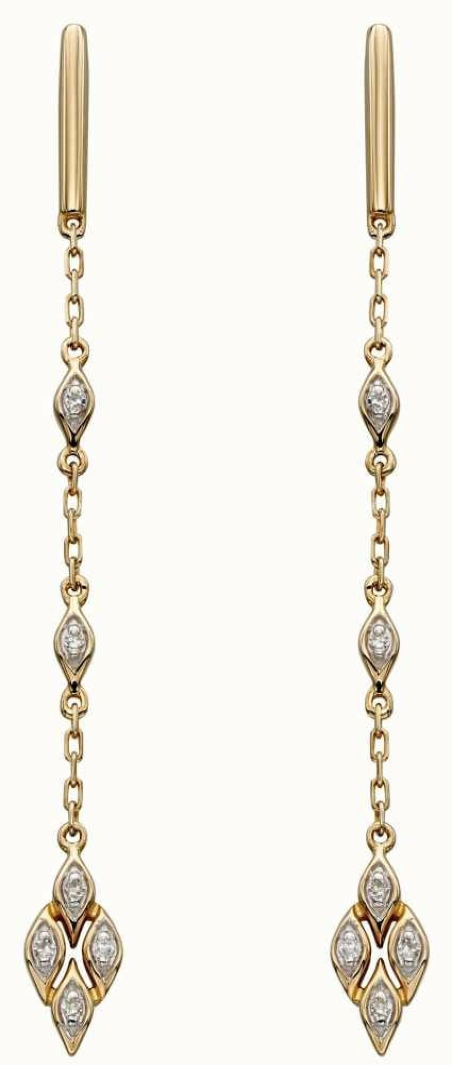 Jewelry Elements Gold | Elements Gold 9K Yellow Gold Deco Diamond Drop Earrings