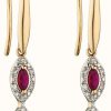 Jewelry Elements Gold | Elements Gold 9K Yellow Gold Ruby And Marquise Diamond Drop Earrings