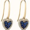 Jewelry Elements Gold | Elements Gold 9K Yellow Gold Sapphire And Diamond Heart Drop Earrings