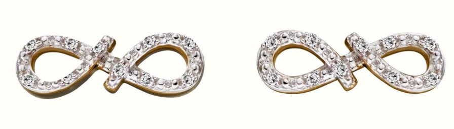 Jewelry Elements Gold | Elements Gold 9K Yellow Gold Diamond Infinity Stud Earrings