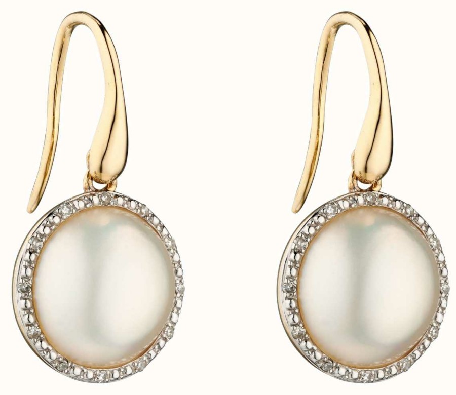 Jewelry Elements Gold | Elements Gold 9K Yellow Gold Diamond And Pearl Drop Earrings