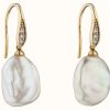 Jewelry Elements Gold | Elements Gold 9K Yellow Gold Baroque Pearl And Diamond Drop Earrings