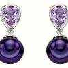 Jewelry Elements Gold | Elements Gold 9K White Gold Amethyst And Peacock Pearl Drop Earrings