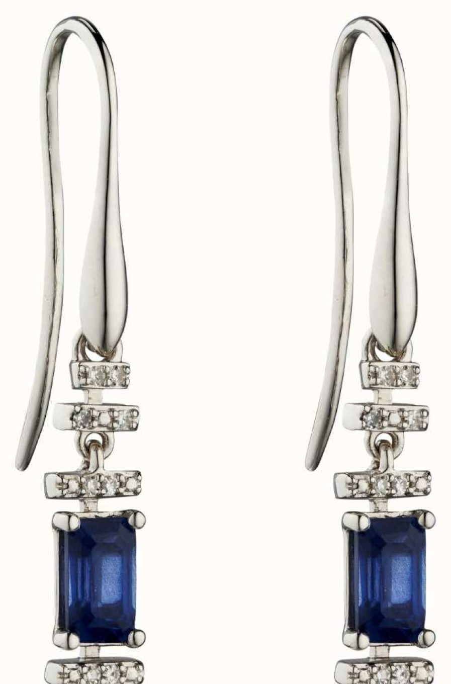 Jewelry Elements Gold | Elements Gold 9K White Gold Sapphire Diamond Deco Drop Earrings