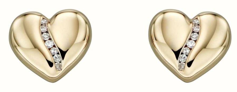 Jewelry Elements Gold | Elements Gold 9K Yellow Gold Diamond Channel Heart Stud Earrings