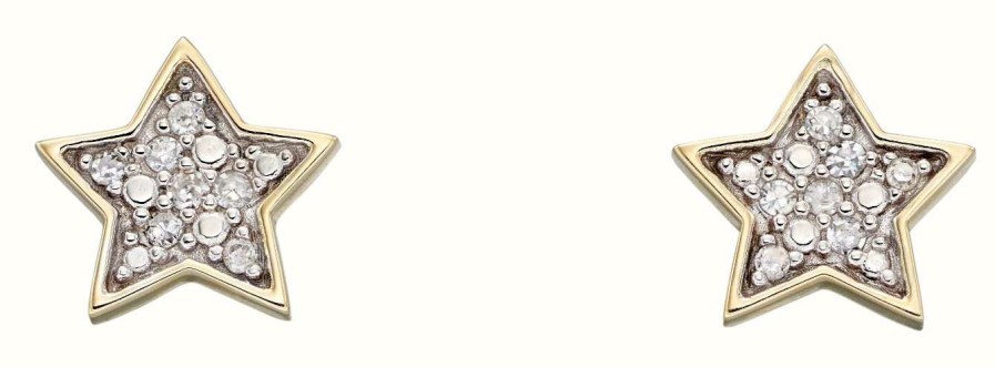 Jewelry Elements Gold | Elements Gold 9K Yellow Gold Diamond Star Stud Earrings