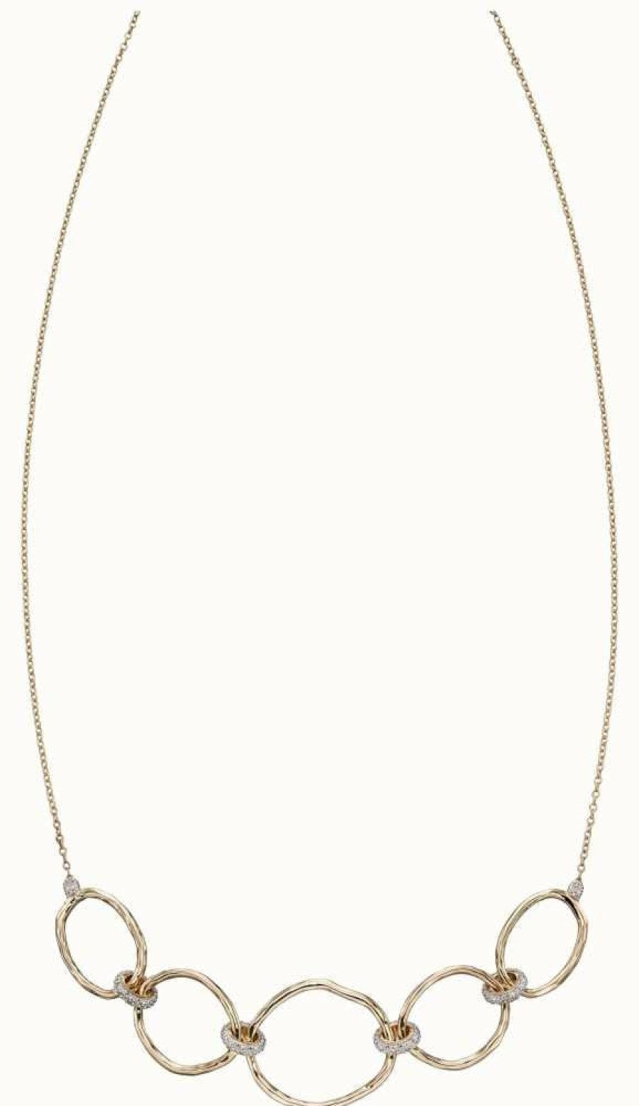 Jewelry Elements Gold | Elements Gold 9K Yellow Gold Hammered Diamond Connector Necklace 43.2Cm