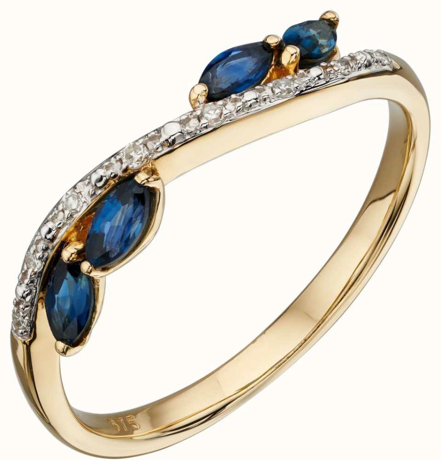 Jewelry Elements Gold | Elements Gold 9K Yellow Gold Sapphire And Marquis Diamond Ring