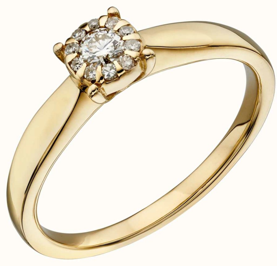 Jewelry Elements Gold | Elements Gold 9K Yellow Gold Diamond Cluster Ring