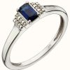 Jewelry Elements Gold | Elements Gold 9K White Gold Sapphire And Diamond Deco Ring