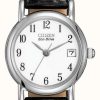 Women'S Citizen | Citizen Women'S White Dial Black Leather Strap Eco-Drive